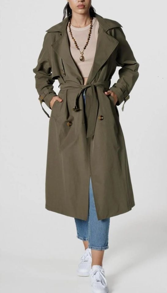 Kuşak Detaylı Trençkot Haki
