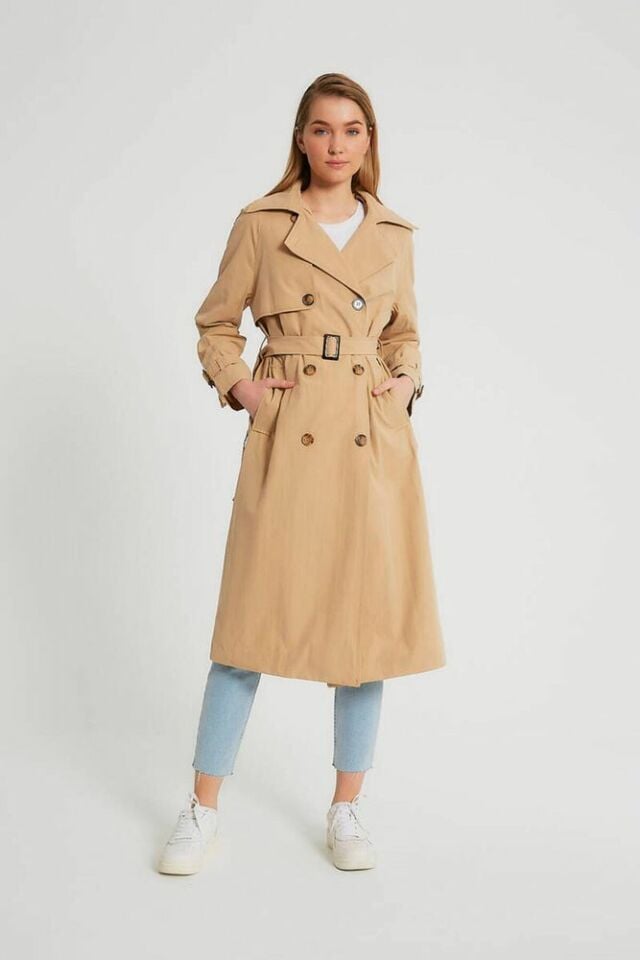 Kuşak Detaylı Cepli Trençkot