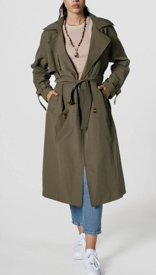 Kadın Kuşaklı Kruvaze Trençkot D87062 Haki