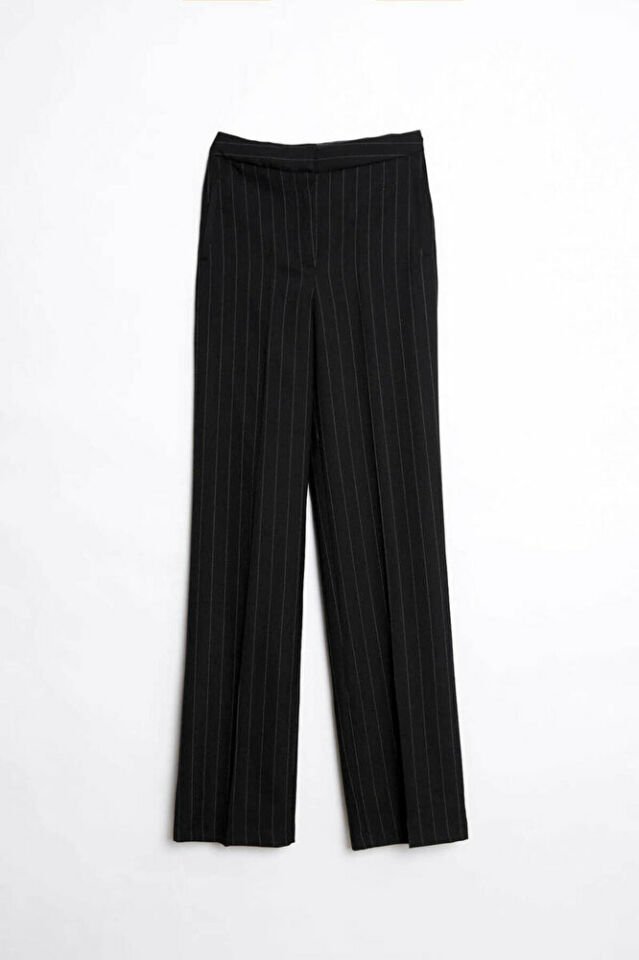Gwen Çizgili Fit Pantolon Siyah