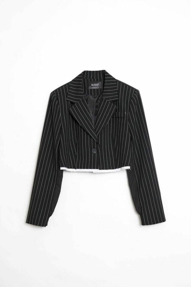 LAURA ÇİZGİLİ CROP BLAZER CEKET SİYAH