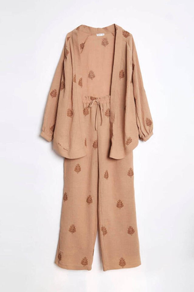 April Kimono Alt-Üst Takım Camel