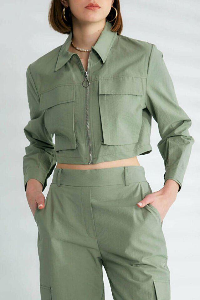 Georgina Cepli Crop Ceket Haki