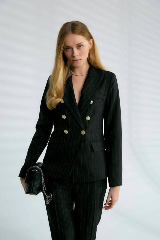 Alia klasik yaka çizgili ceket