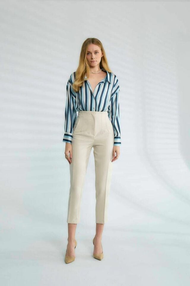 Louisa Cepli Kumaş Pantolon TAŞ