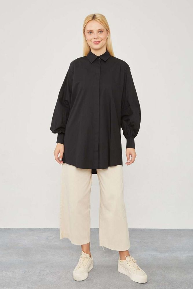 Arina Oversize Balon Kol Poplin Gömlek